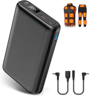 30000mAh Heated Vest Battery Pack 7.4V Heating Vest Battery Bank Power Bank with LED Display DC/USB//Type-C 5V/9V/12V Portable Chargers for Heated Jacket Coat Vest and Warming Clothing for Men