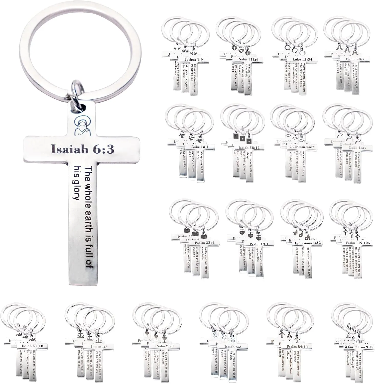 54 Pcs Christian Cross Keychain Bulk Bible Verse Religious Keychain 18 Styles Keychain Scripture Quotes Inspirational Gifts Supplies for Men Women