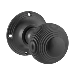 9629 Door Knob Reeded Mortice Pair Matte Black D51xP81mm BP60mm