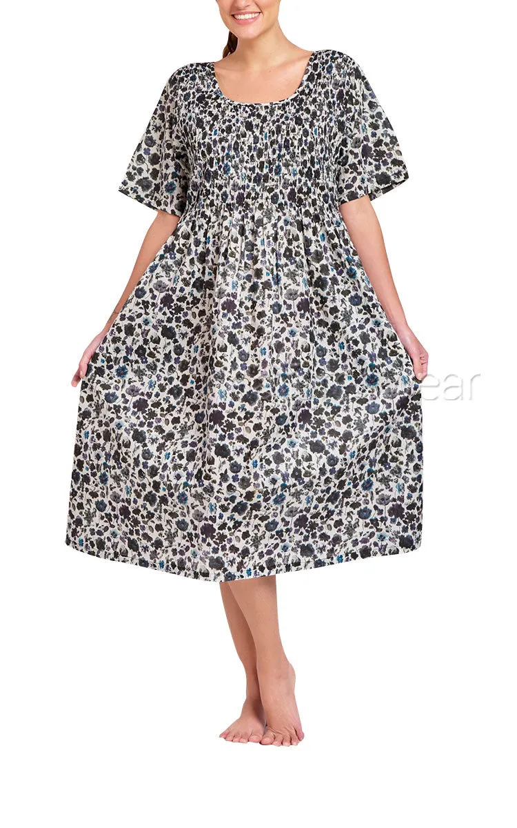 Arabella Angelina 100% Cotton Nightgown with Short Sleeve in Black Multicolour Floral MD-83K