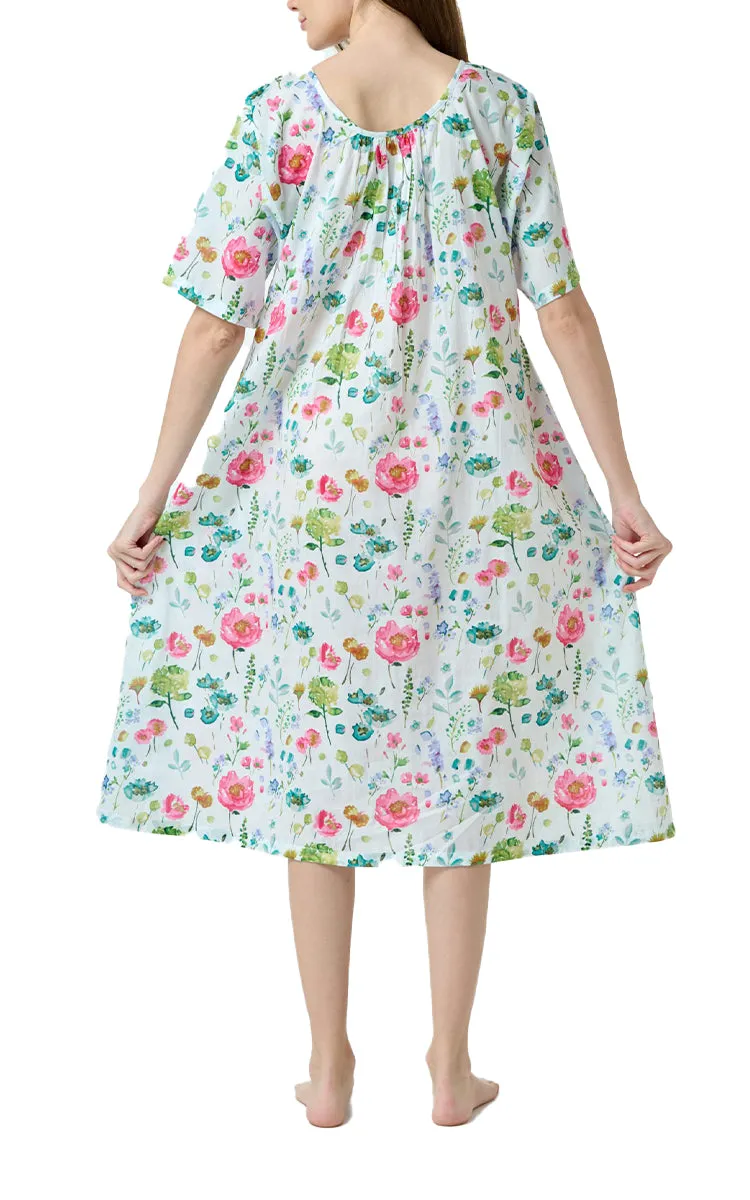Arabella Angelina 100% Cotton Nightgown with Short Sleeve in Fresh Multicolour  Floral Print MD-83A1