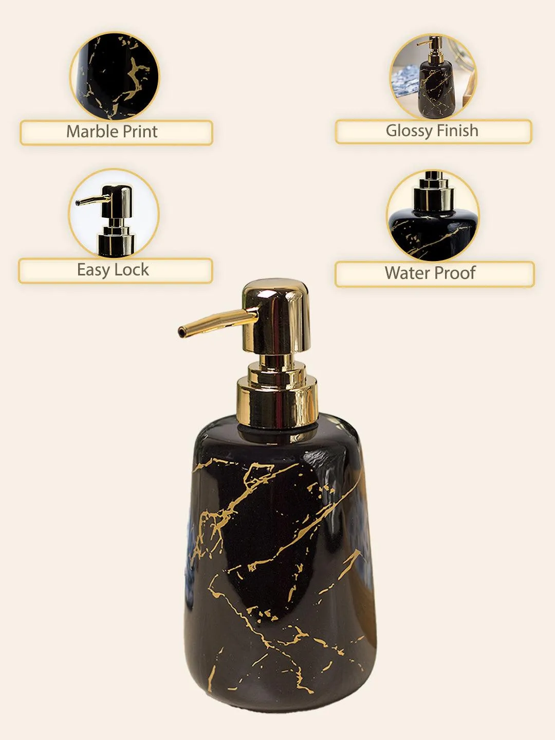 Black Ceramic Liquid Soap Dispenser - Stone Finish, Bath Accessories