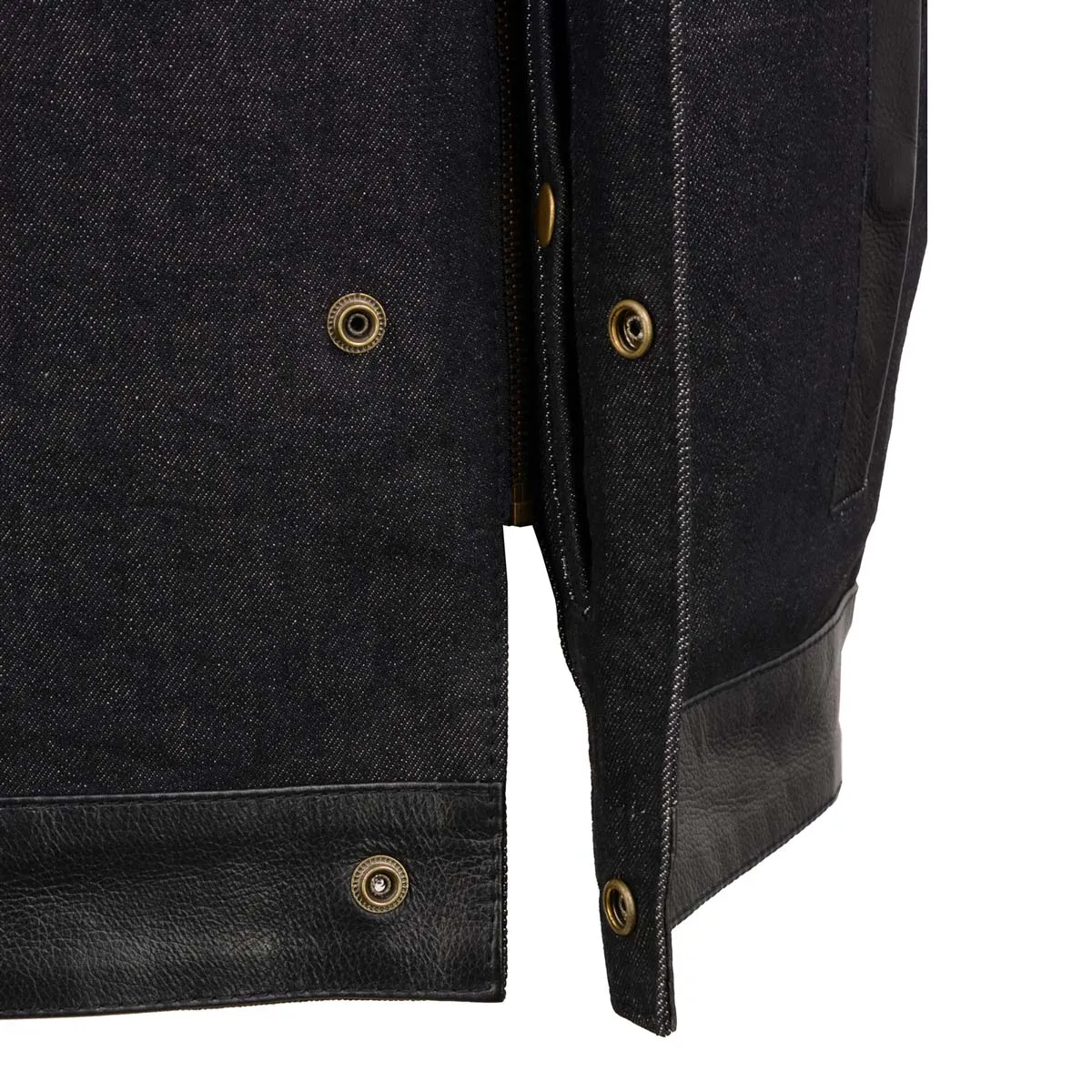 Black MDM3006 Men's 'Brute' Black Denim and Black Leather Club Style Vest w/ Hidden Dual Closure