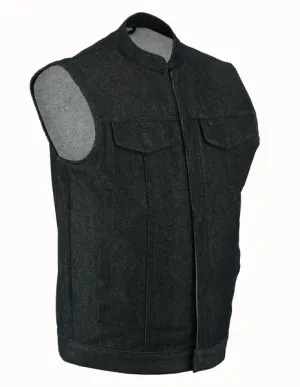 Black Rough Rub-Off Raw Finish Denim Vest