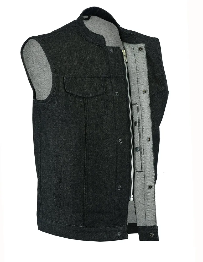 Black Rough Rub-Off Raw Finish Denim Vest