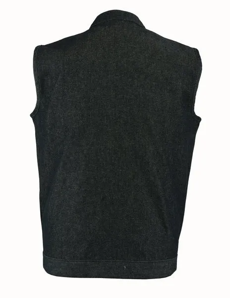 Black Rough Rub-Off Raw Finish Denim Vest