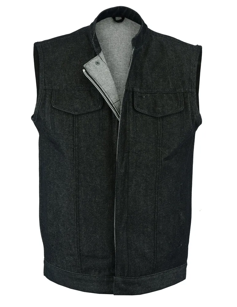 Black Rough Rub-Off Raw Finish Denim Vest