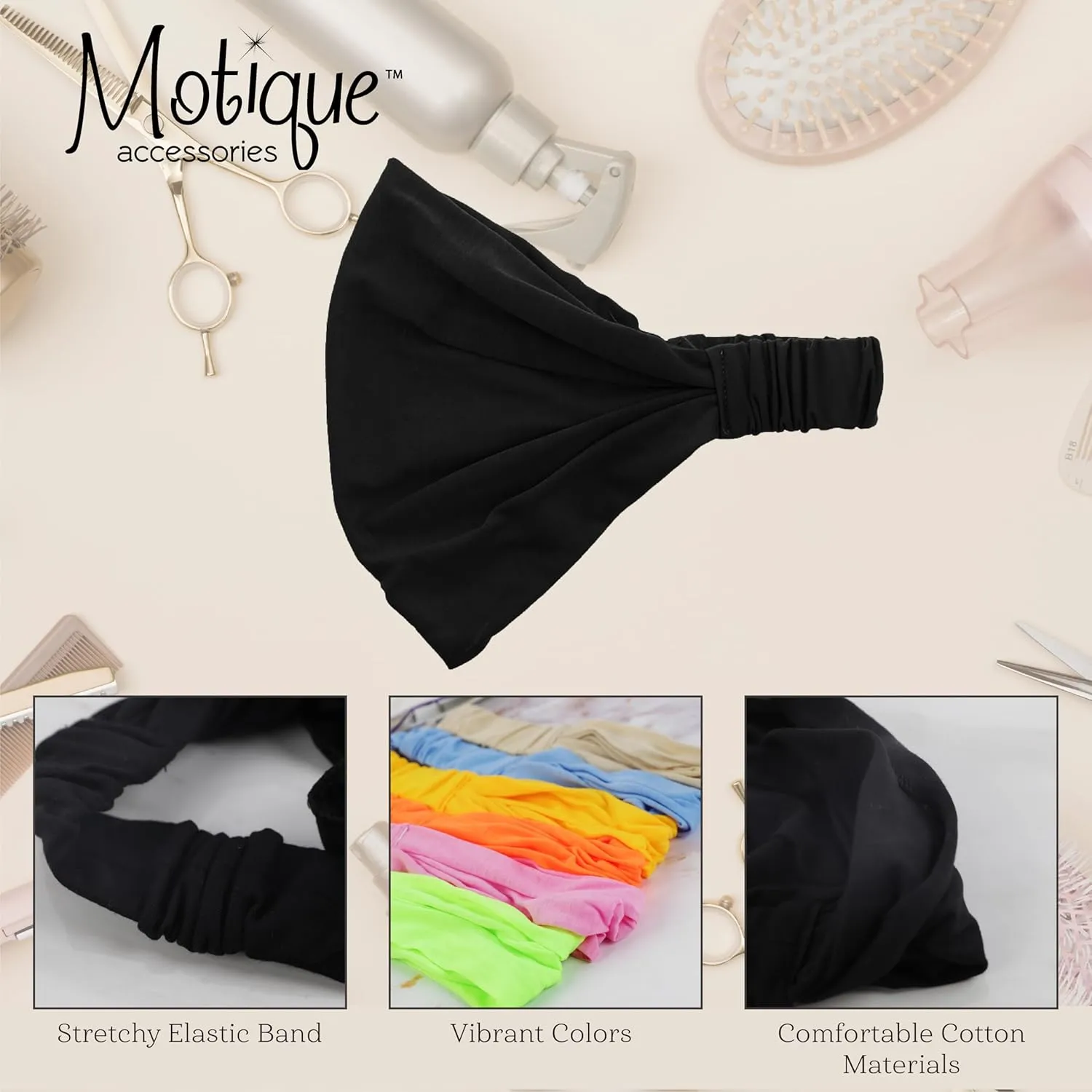 Black Wide Cotton Head Band Solid Boho Yoga Style Soft Hairband
