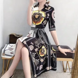 Blair Dual Tone Midi Dress with Belt