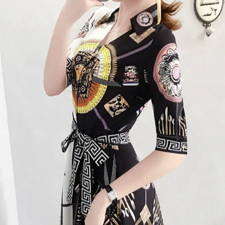 Blair Dual Tone Midi Dress with Belt