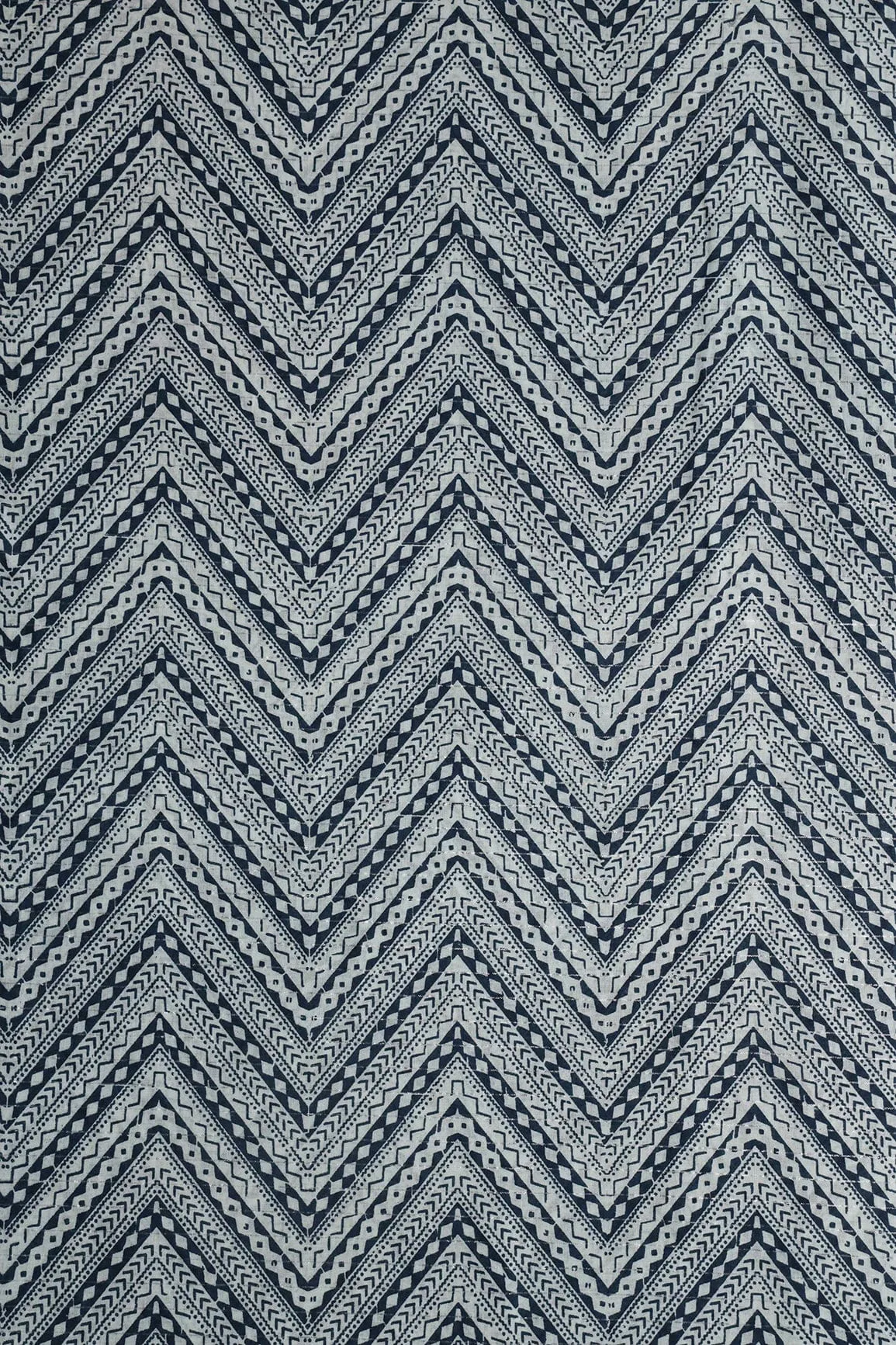 Blue And White Chevron Pattern Screen Print Lurex Organic Cotton Fabric