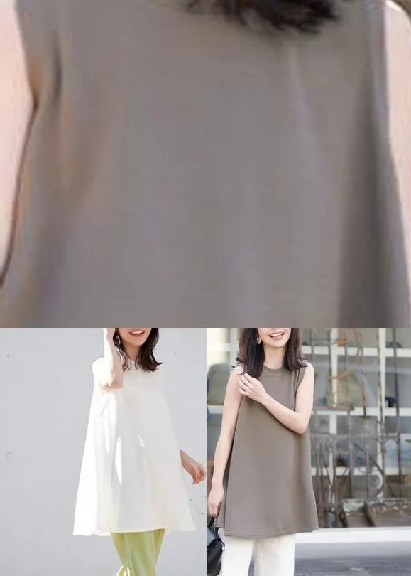 Coffee Solid Cotton T Shirt Sleeveless LY1973