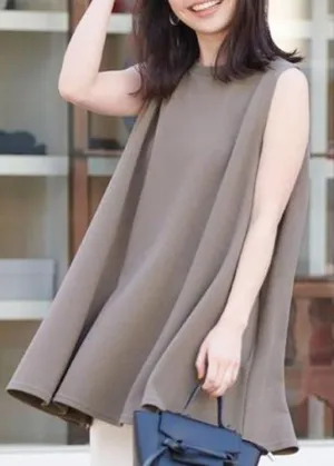 Coffee Solid Cotton T Shirt Sleeveless LY1973