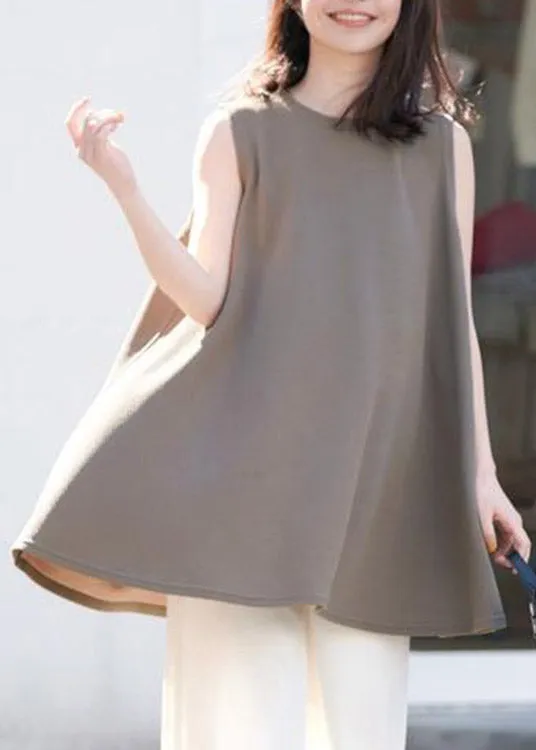 Coffee Solid Cotton T Shirt Sleeveless LY1973