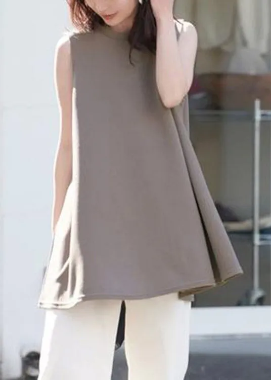 Coffee Solid Cotton T Shirt Sleeveless LY1973