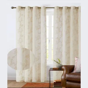 Cooper Leaf Embroidered Sheer Grommet Window Panel, 54x84 Inches