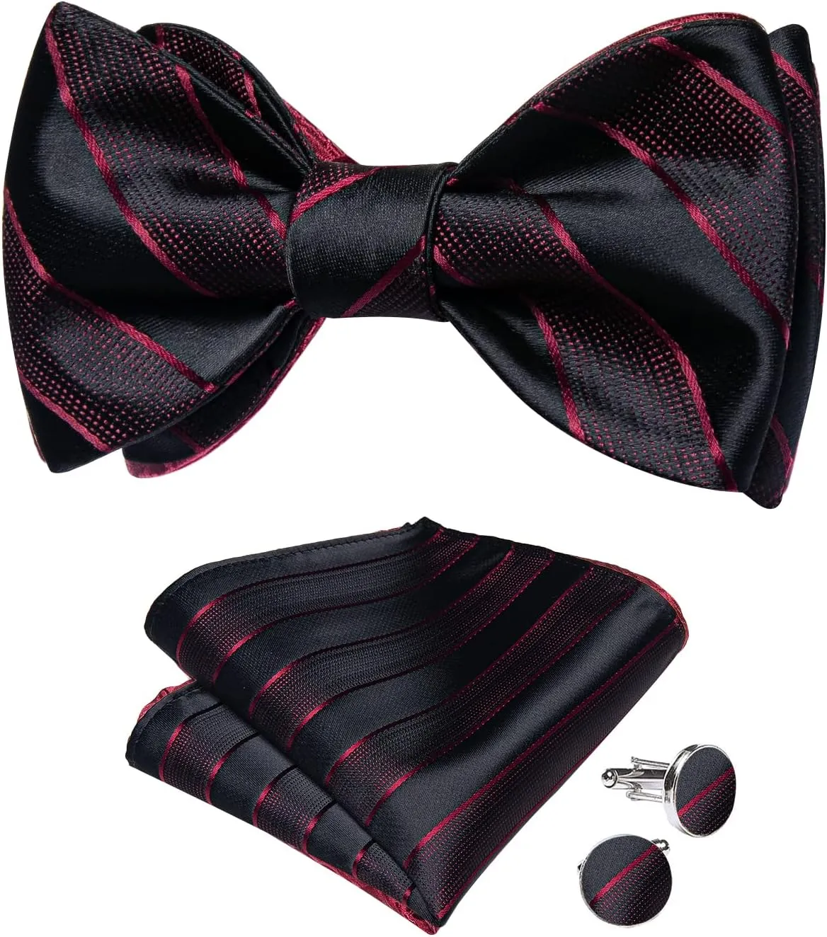 DiBanGu Mens Silk Self Bow Ties,Woven Solid Striped Paisley Bowtie and Pocket Square Cufflinks Set for Men Tuxedo Wedding