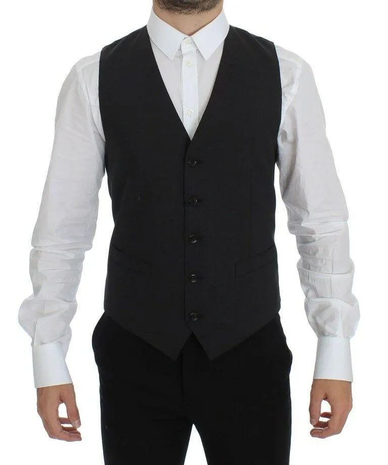 Dolce & Gabbana Gray Wool Stretch Blazer Vest