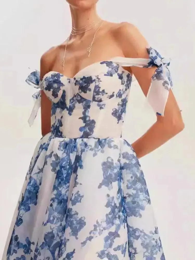 European Style Strapless Slash Neck Dress