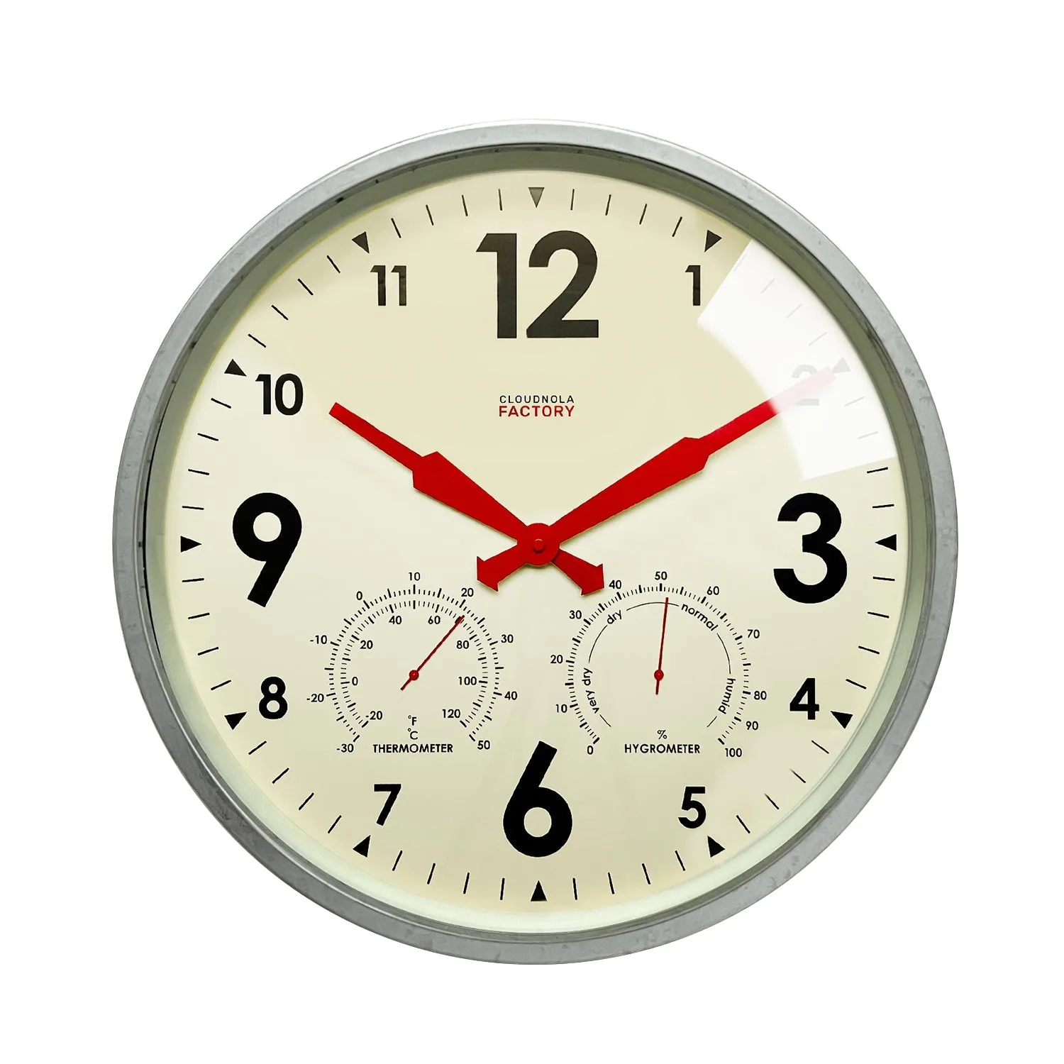 Factory Outdoor Zinc - Diameter 11.81 - Wall Clock - Weatherproof Station with Hygrometer & Temperature Readings