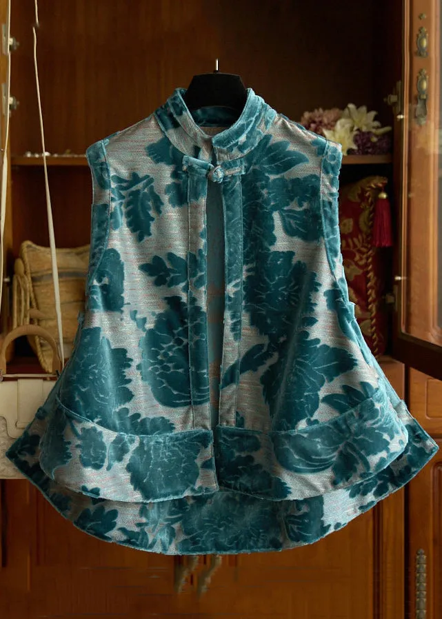 French Blue Print Low High Design Cotton Waistcoat Sleeveless LY9796