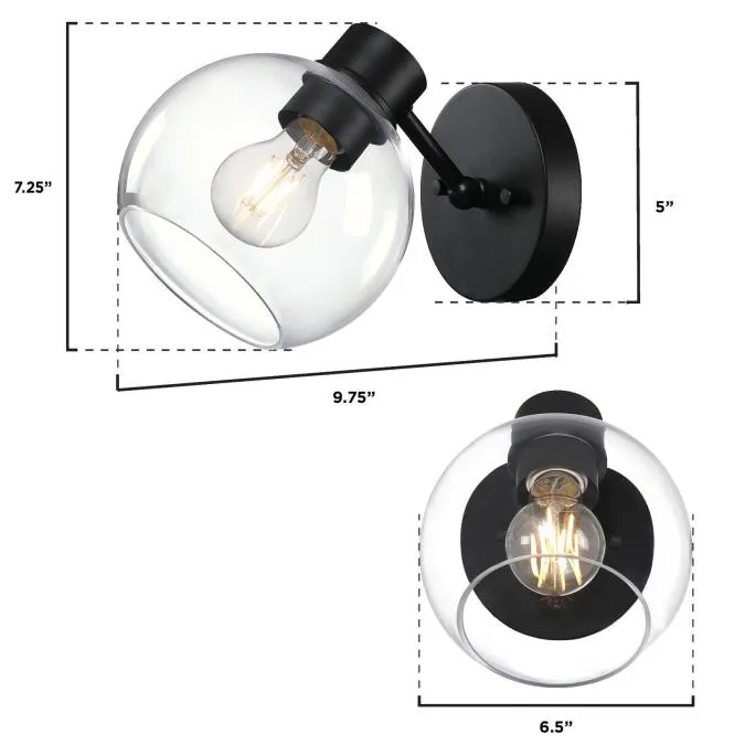 Hyson One-Light Wall Fixture, Matte Black Finish