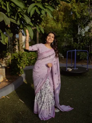 Lavender sari with bullion florals