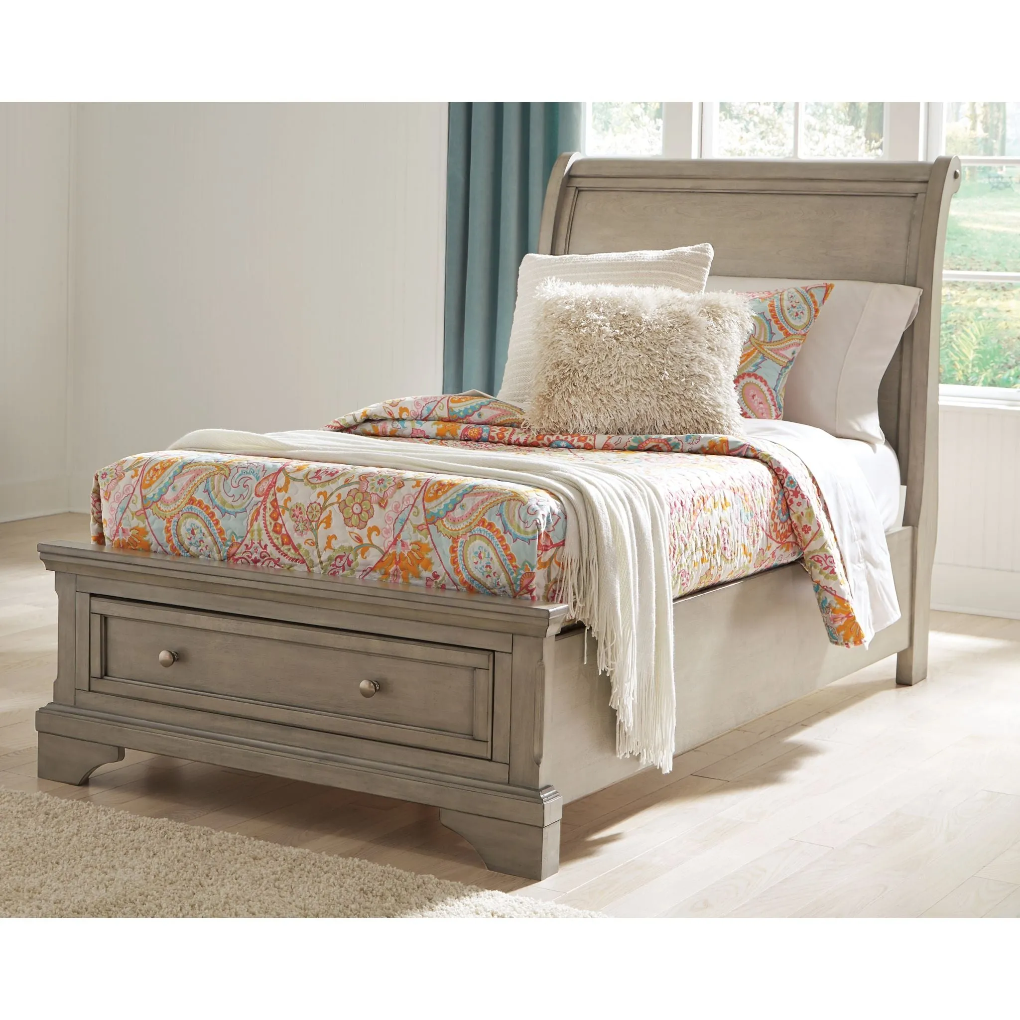 Lettner Twin Sleigh Storage Bed - Light Gray