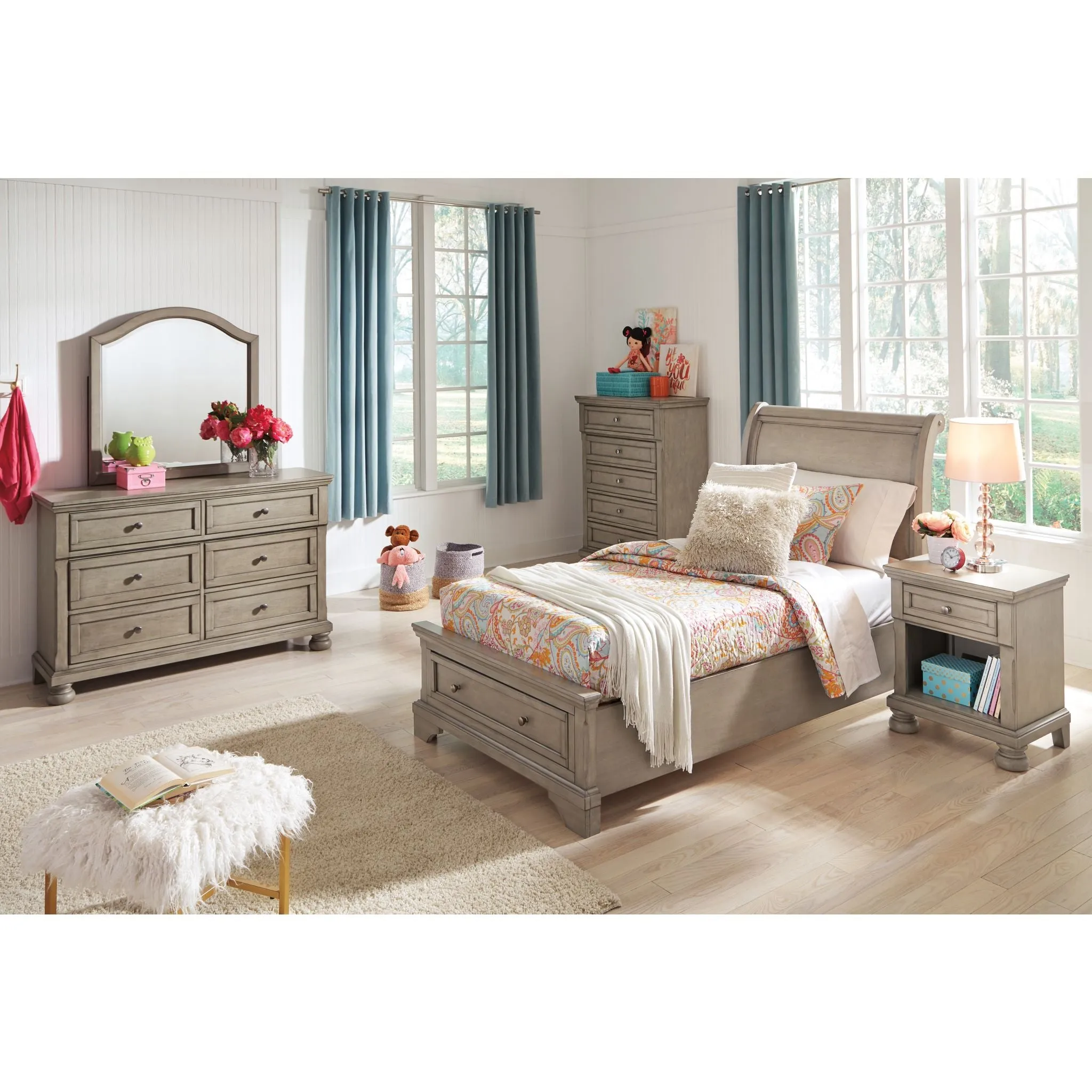 Lettner Twin Sleigh Storage Bed - Light Gray