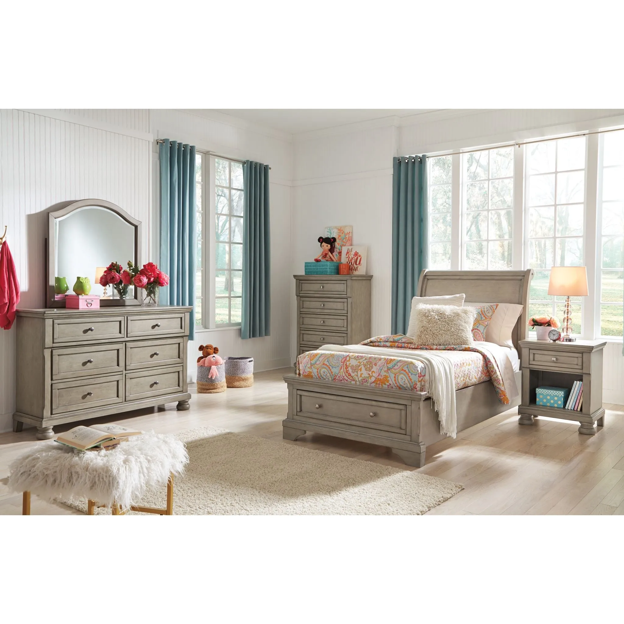 Lettner Twin Sleigh Storage Bed - Light Gray