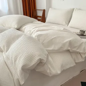 Light Luxury Waffle Pure Cotton Washed Soft Four-Piece Bed Set