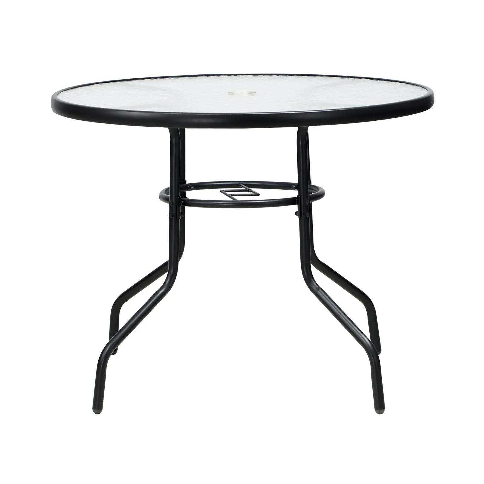Livsip 90cm Outdoor Dining Glass Table Round Patio Furniture Bistro Set Black