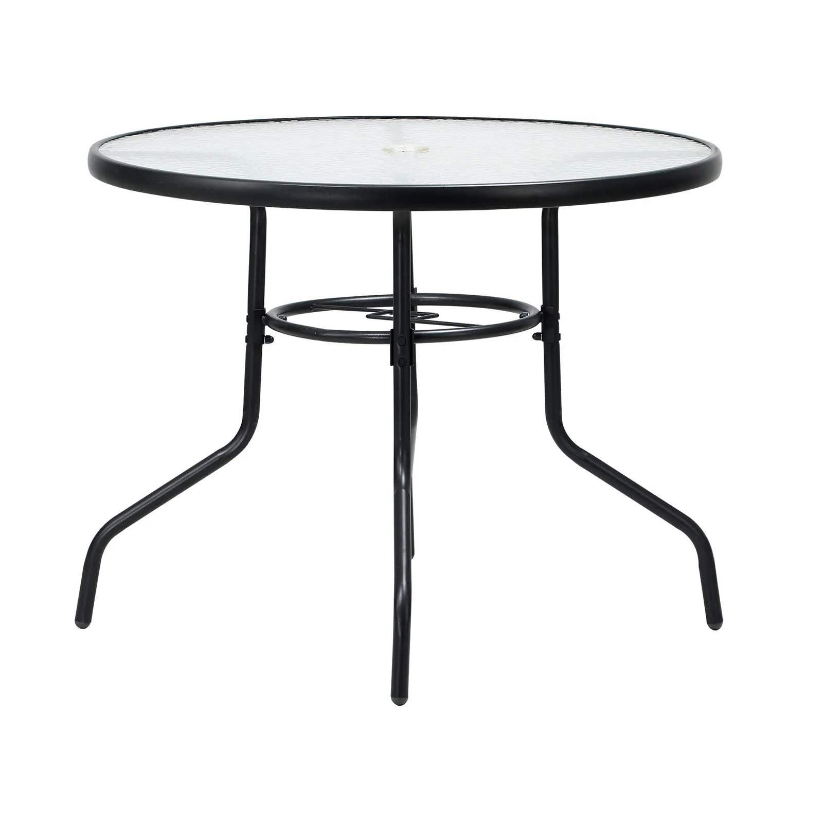 Livsip 90cm Outdoor Dining Glass Table Round Patio Furniture Bistro Set Black