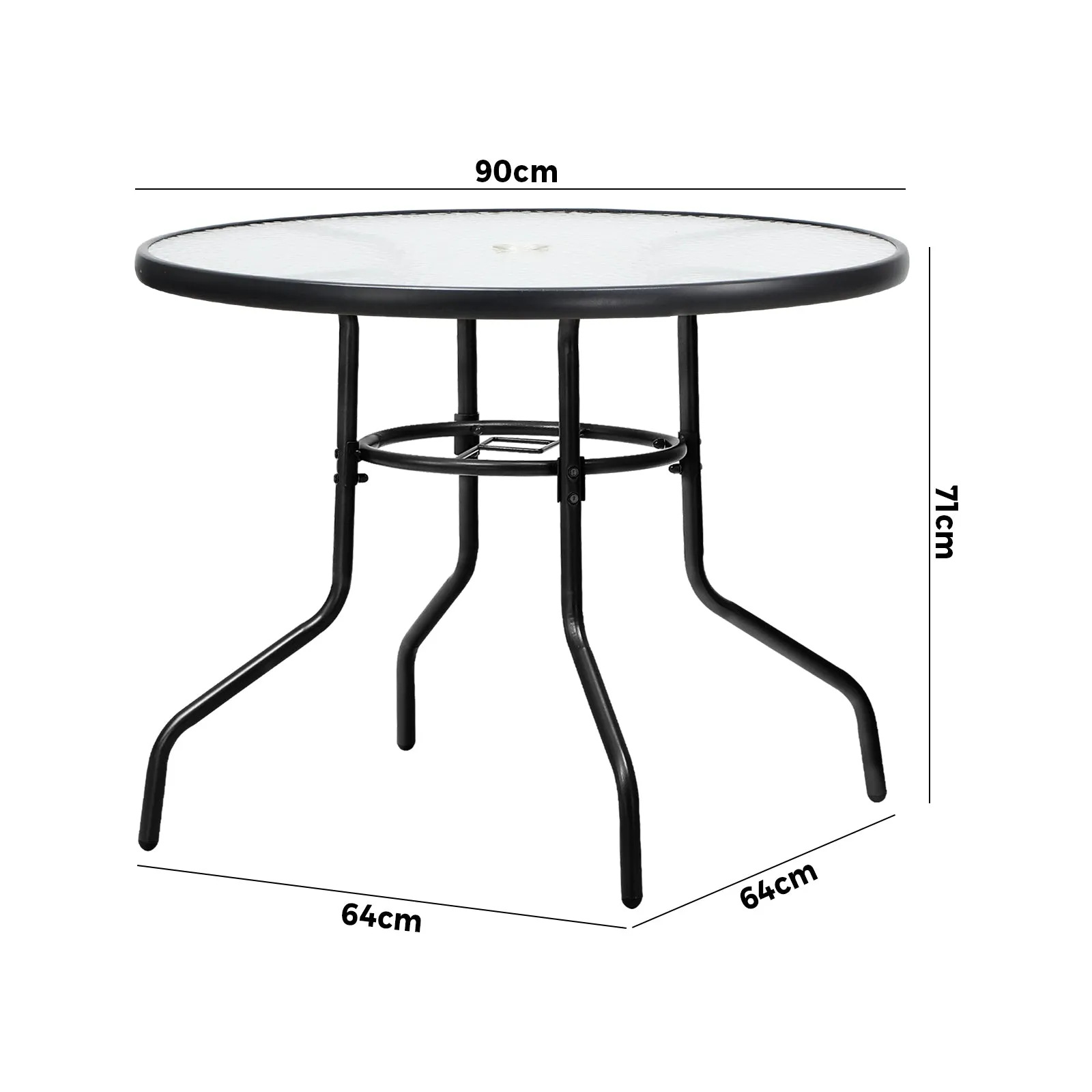 Livsip 90cm Outdoor Dining Glass Table Round Patio Furniture Bistro Set Black