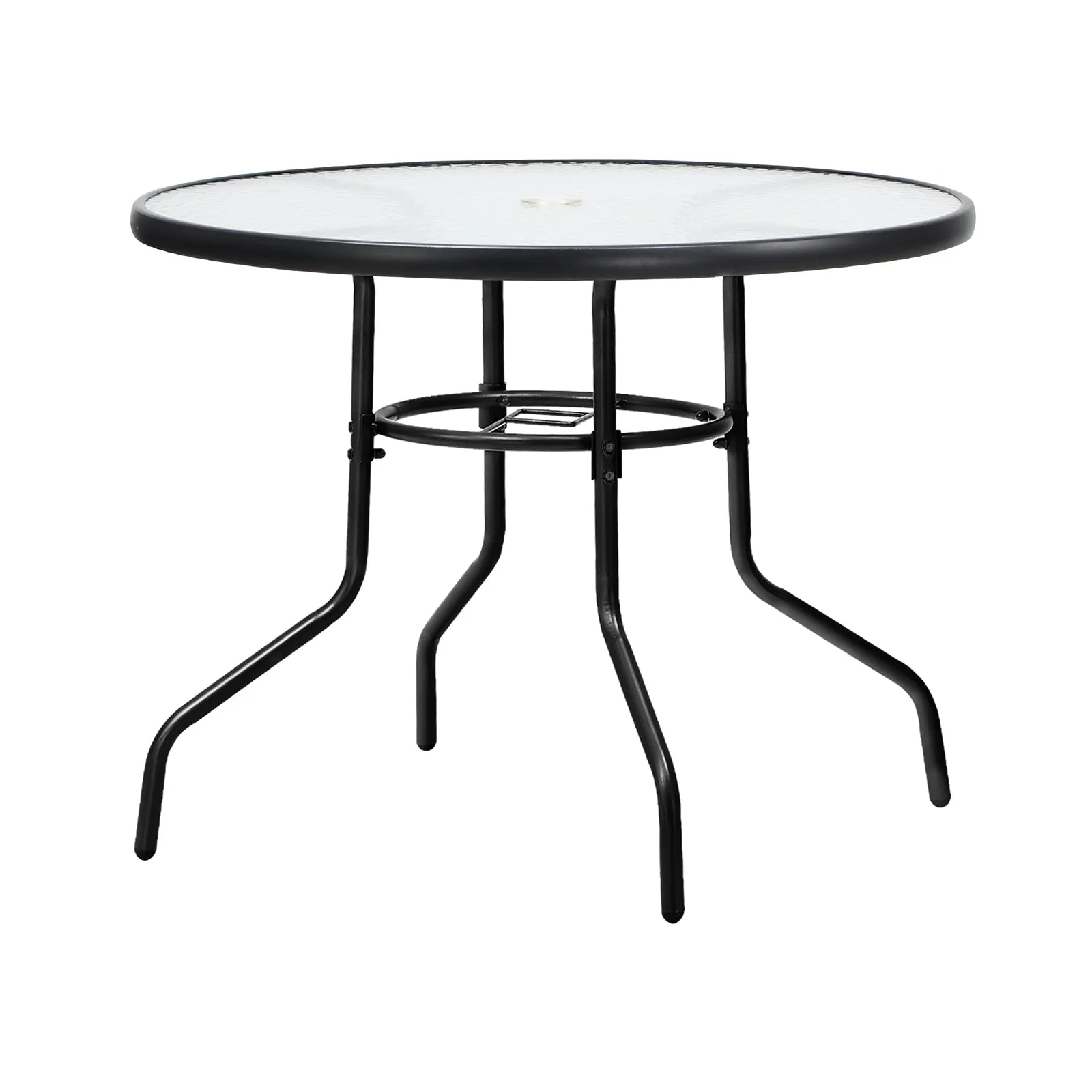 Livsip 90cm Outdoor Dining Glass Table Round Patio Furniture Bistro Set Black