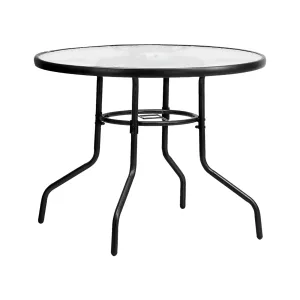 Livsip 90cm Outdoor Dining Glass Table Round Patio Furniture Bistro Set Black