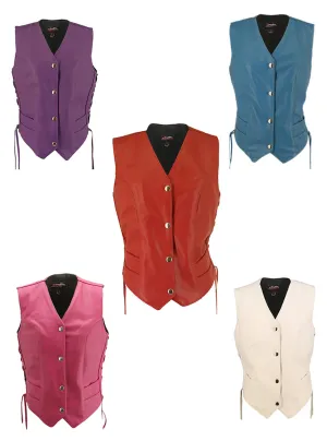 Made in USA Ladies Red Leather Motorcycle Biker Vest Side Laces