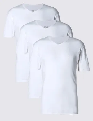 M&S Mens Essential Cotton H/S V-Neck Vest 3PackT14/4762V