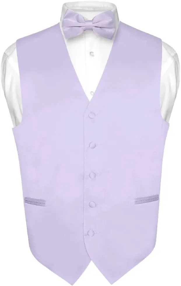 Men's Dress Vest & BowTie Solid PINK Color Bow Tie Set for Suit or Tuxedo
