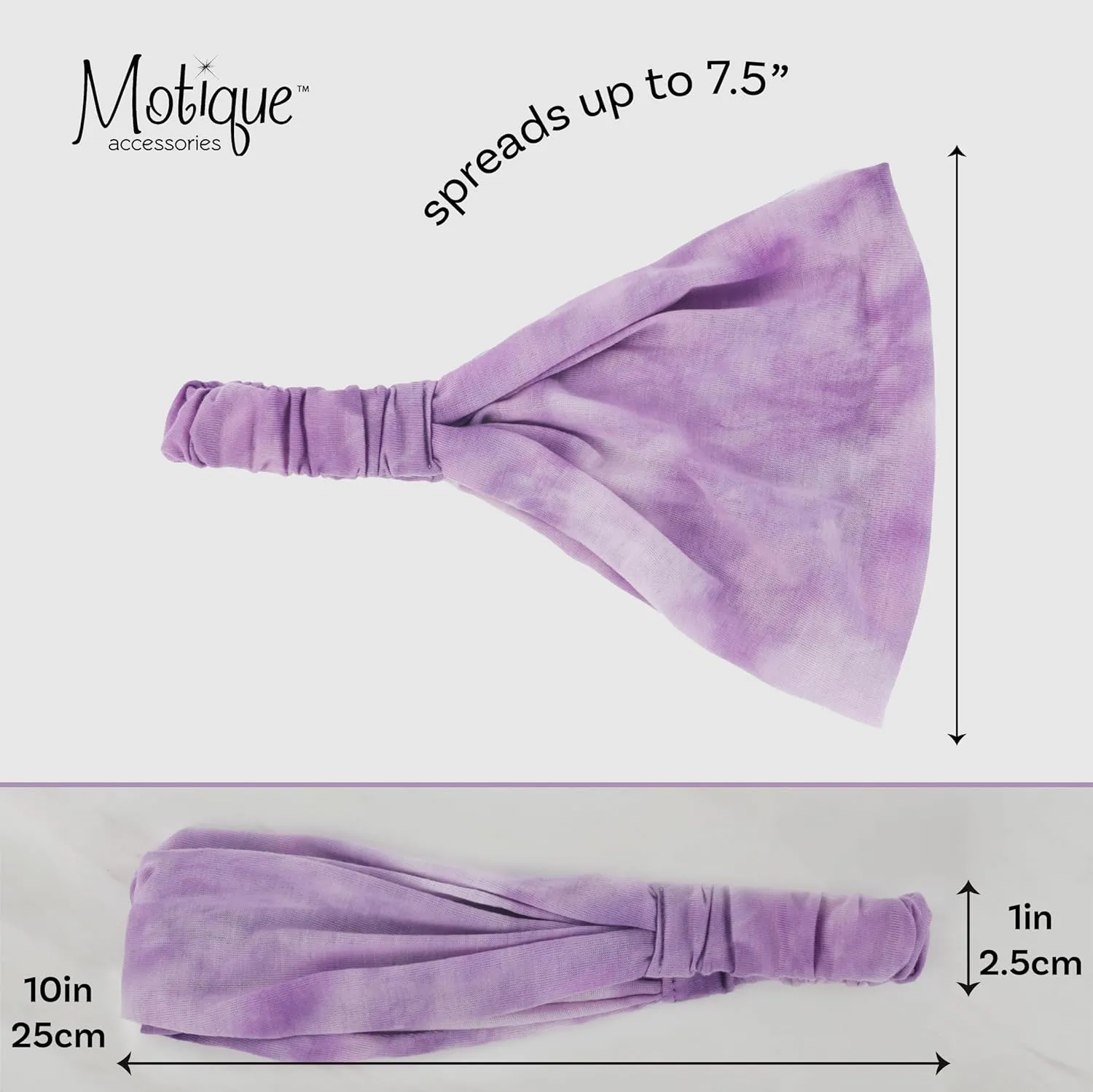Motique Accessories Cotton Tie Dye Wide & Stretchy Headwrap for Women - Lavender