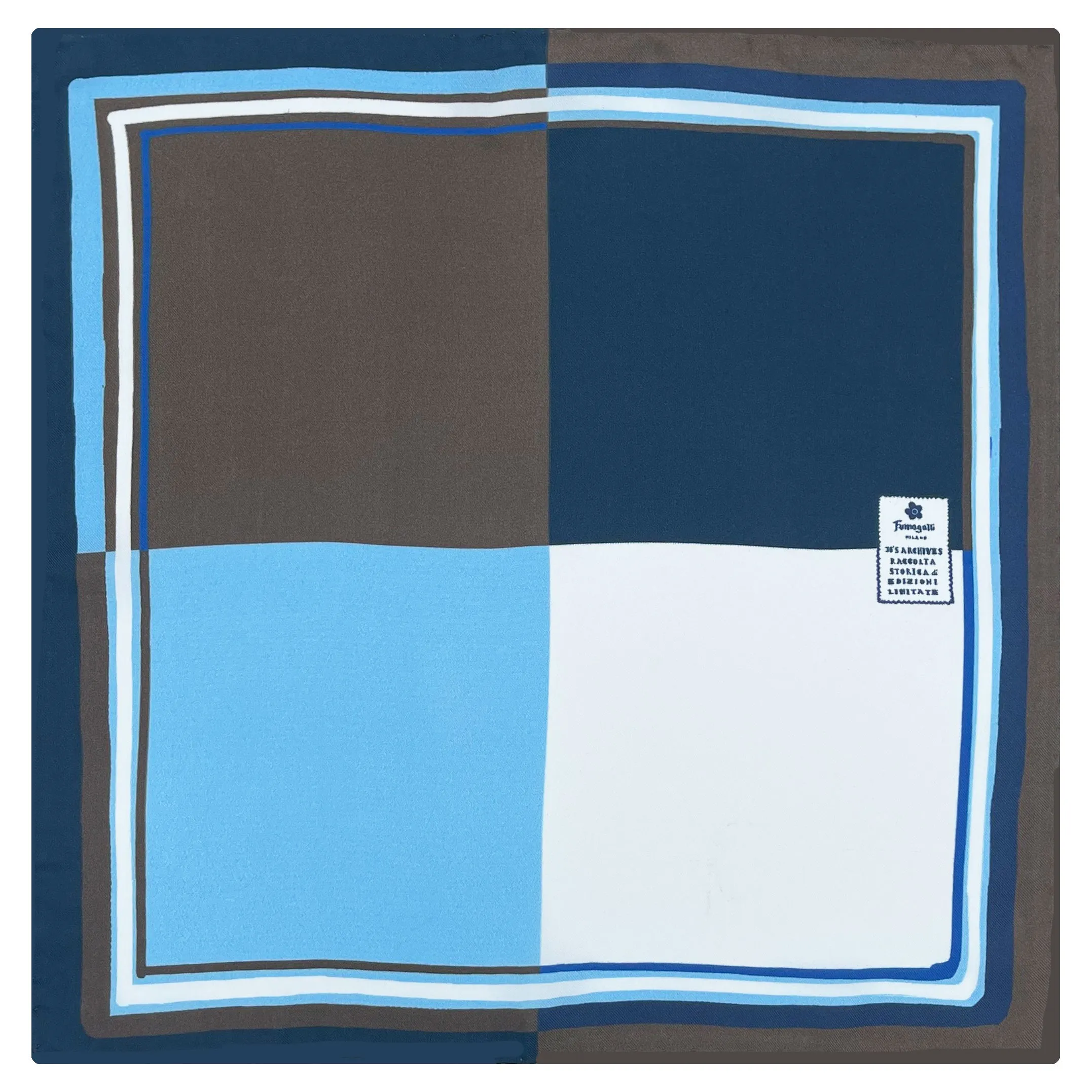 MULTICOLOR BLU-BROWN-WHITE-LIGHT BLUE SILK POCKET SQUARE