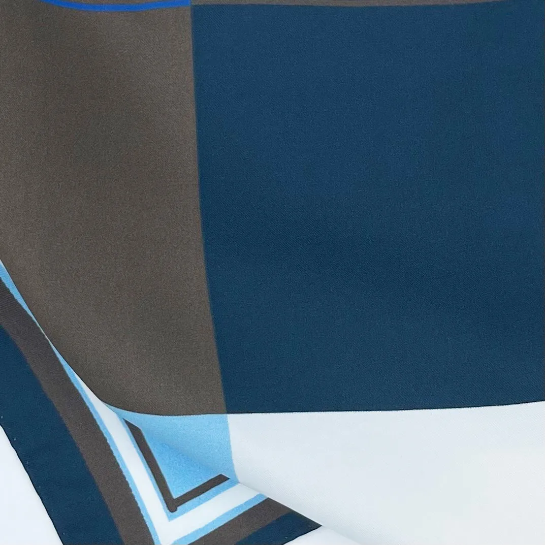 MULTICOLOR BLU-BROWN-WHITE-LIGHT BLUE SILK POCKET SQUARE