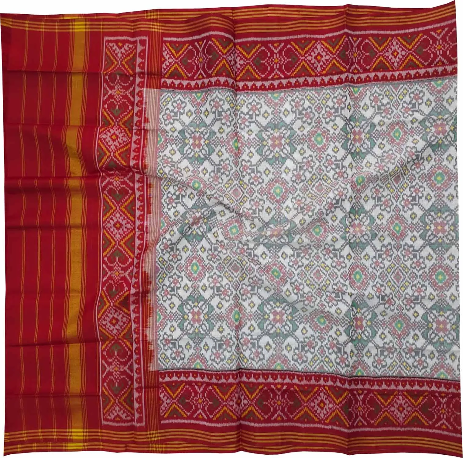 Off White Silk Dupatta with Semi Patan Patola Handloom Design