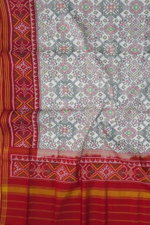 Off White Silk Dupatta with Semi Patan Patola Handloom Design