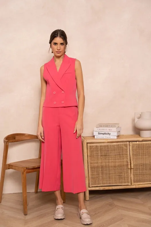 Plain Cropped Sleeveless Suit Vest Fuchsia