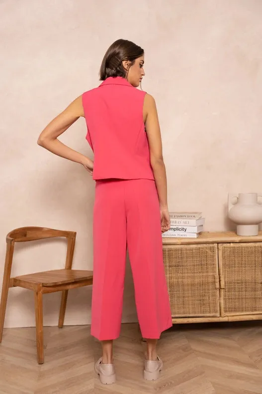 Plain Cropped Sleeveless Suit Vest Fuchsia