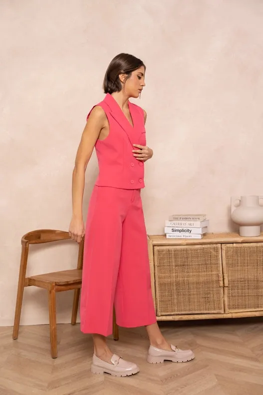 Plain Cropped Sleeveless Suit Vest Fuchsia