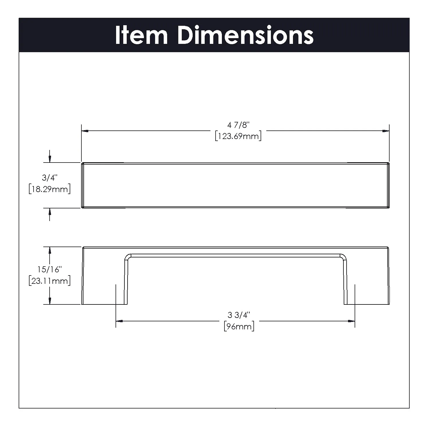 Platform Pull 3-3/4 Inch (96mm) Center to Center Matte Black Finish (10-Pack)