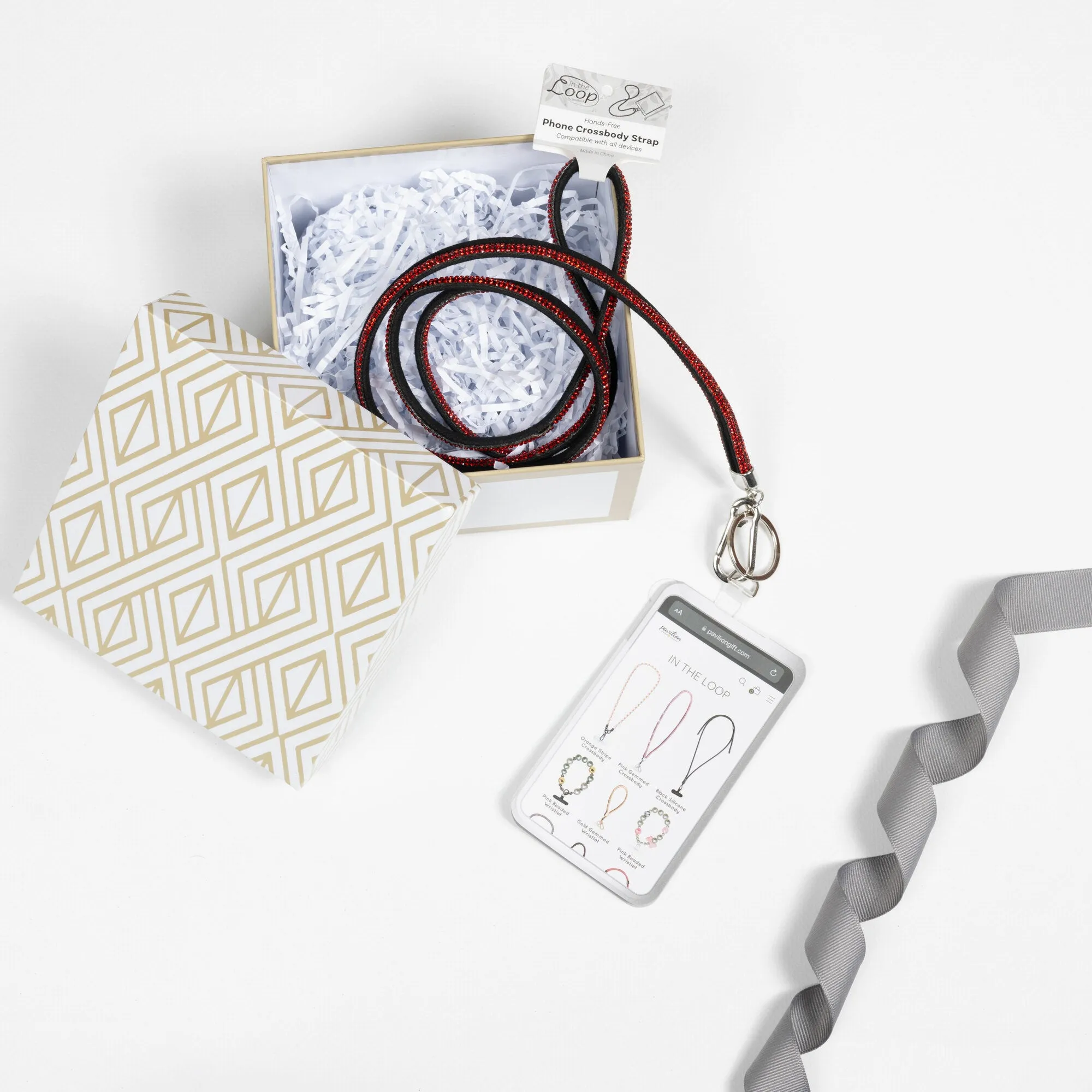 Red Crossbody Soft Gemmed Phone Lanyard
