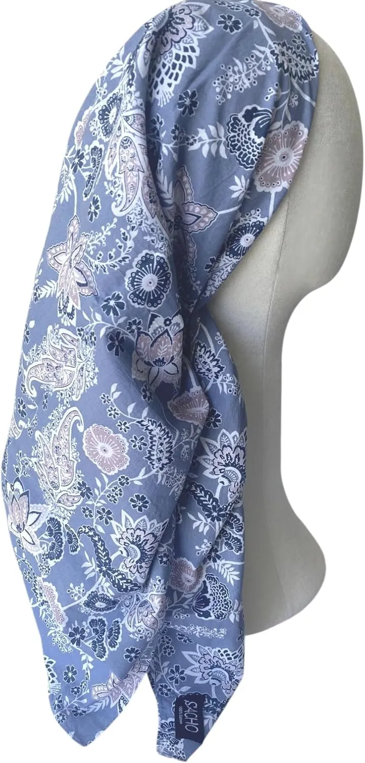 Sacho Cotton Tichel, Square Cotton Head Scarf for Women, Lightweight Head Covering, Summer Shawl, Large Bandanas